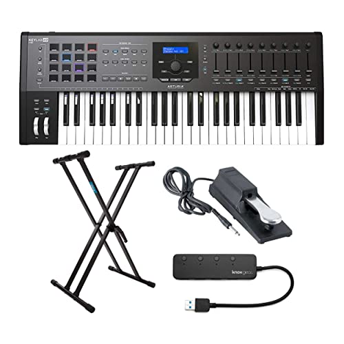 Arturia KeyLab MkII 49-Key MIDI Keyboard Controller (Black) Bundle with On Stage Sustain Pedal, Knox Gear Stand and 4-Port USB Hub (4 Items)
