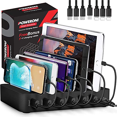 Poweroni USB Charging Dock – 6-Port – Fast Charging Station for Multiple Devices Apple – Multi Device Charger Station – Compatible with Apple iPad iPhone and Android Cell Phone and Tablet