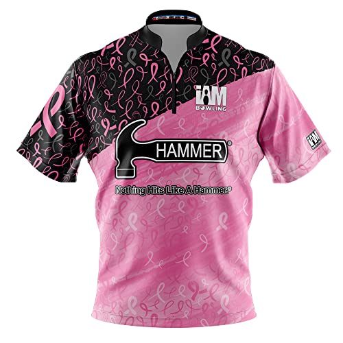 Logo Infusion Dye-Sublimated Bowling Jersey (Sash Collar) – I AM Bowling Fun Design 2036-HM – Hammer – Breast Cancer (Medium) Multicolored