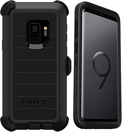 OtterBox Defender Series Rugged Case & Belt Clip Holster for Samsung Galaxy S9 (ONLY) Non-Retail Packaging – Black – with Microbial Defense