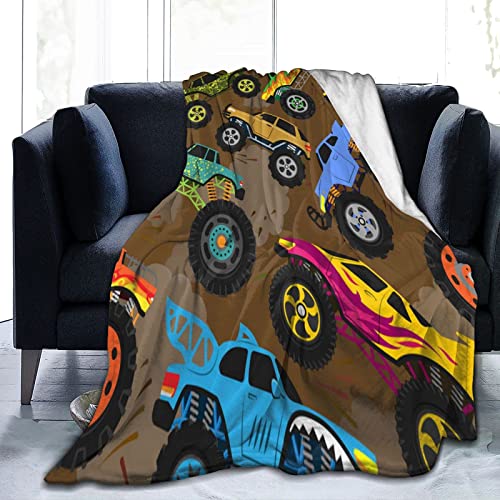Monster Cartoon Truck Fleece Blanket Vehicle Or Car Microfiber Soft Throw Blanket Anti-Pilling Fuzzy Bed Blanket for Boys Kids 50″X40″