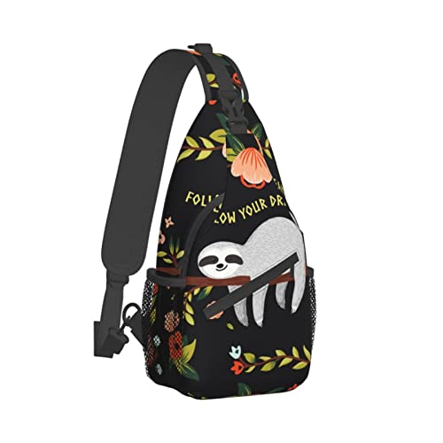 Sling Crossbody Backpack Bag Chest Bag For Men Women Travel Hiking Daypack Sloth Follow Your Dreams