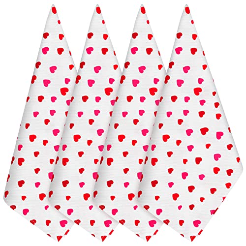 Ruisita 4 Pieces Valentine’s Day Dish Towels 18 x 28 Inches Heart Print Cotton Dish Towels Large Size Dish Towels for Valentine Party Home Kitchen Decoration, Little Hearts