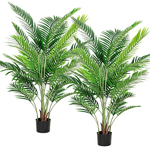 JUSTOYOU 2 Pack Artificial Palm Tree Plant, 5FT Large Fake Silk Tree with Pot for Indoor and Outdoor Home Office Garden Modern Decoration Gift (2 Pack)