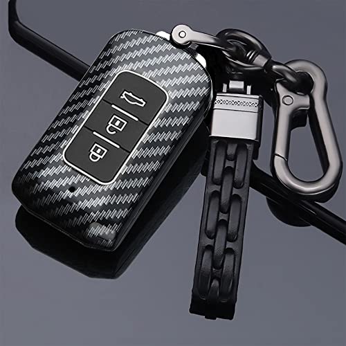 SANRILY Carbon Fiber Texture Key Fob Cover for Mitsubishi Lancer Outlander ASX Keyless Entry Keychains Holder 3 Button Key Protector Case Black