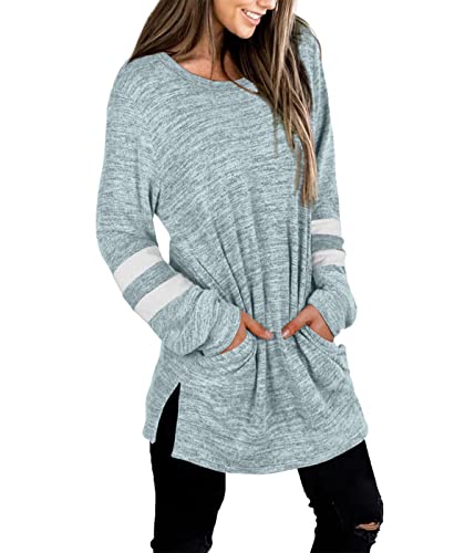 Lightweight Sweaters Women Sweatshirts Long Sleeve Tunic Tops Fall Tunics Blue L | The Storepaperoomates Retail Market - Fast Affordable Shopping