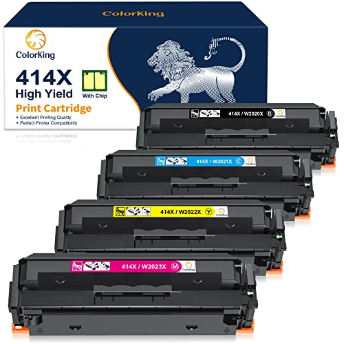 (with CHIP) ColorKing Compatible Toner Cartridge Replacement for HP 414X W2020X 414A W2020A HP Color Pro MFP M479fdw M454dw M479fdn M454dn Toner Printer (High Yield, Black Cyan Yellow Magenta,4-Pack)