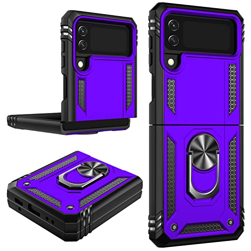 IKAZZ Galaxy Z Flip 3 Case,Samsung Z Flip 3 Cover Military Grade Shockproof Heavy Duty Protective Phone Case Pass 16ft Drop Test with Magnetic Kickstand Holder for Samsung Galaxy Z Flip 3 Purple