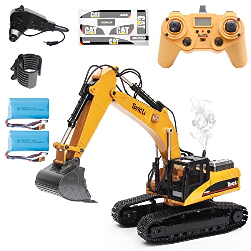 TongLi Huina Excavator for Adults 1580 Full Metal RC Engineering Vehicle for Adults with 2 Batteries ,Decals and Metal Ball Catcher (V4 Excavator-2Batteries)