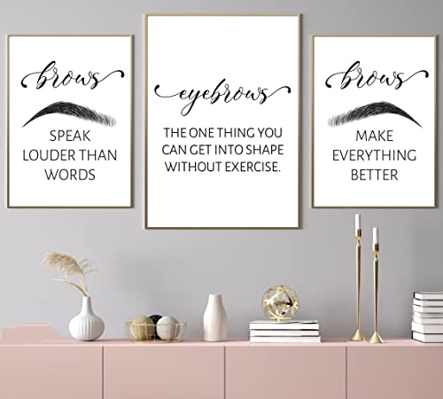 NATVVA 3 Pieces Brow Quotes Art Prints Microblading Eyebrow Canvas Painting Framed Poster Modular Wall Pictures Artwork for Beauty Salon Home Decoration With Inner Frame