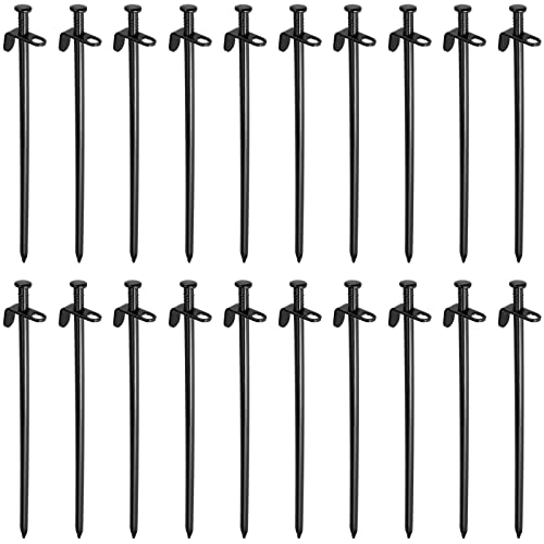 SEHOI 20 Pack 12 Inches Tent Stakes, Heavy Duty Steel Solid Tent Stakes Pegs, Multiuse Tarp Pegs Camping Stakes for Outdoor Camping Canopy and Tarp, Black