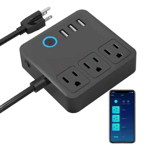 GHome Smart Power Strip, 3 USB Ports and 3 Individually Controlled Smart Outlets, WiFi Surge Protector Works with Alexa Google Home, Home Office Cruise Ship Travel Multi-Plug Extender Flat Plug, 10A
