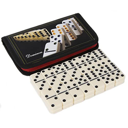 MEIOCION Dominoes Set- 28 Piece Double 6 Ivory Domino Tiles Set, Classic Family Game with Cloth Storage Case