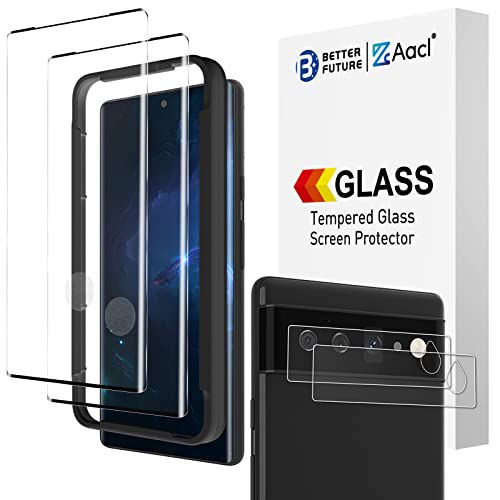 [Fingerprint Compatible] 2 Pack 3D Tempered Glass for Google Pixel 6 Pro Screen Protector + 2 Pack Camera Lens Protector, [Fingerprint Unlock][Anti-Scratch][Work with Case]
