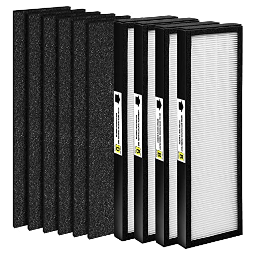 FCFMY 4 Pack FLT4825 True HEPA Filter B Replacement Compatible with AC4825 AC4300 AC4800 AC4900 AC4850, 4 HEPA Filter and 6 Carbon Pre Filters