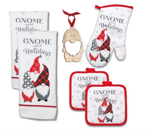 CM Originals Christmas Kitchen Towel Gnome Set & Mittens Gnome for The Holidays Kitchen Set – Fall Towels Christmas Towel Set Buffalo Plaid Dish Towels (5pc Gnome Kitchen Mitten Set Gnome)