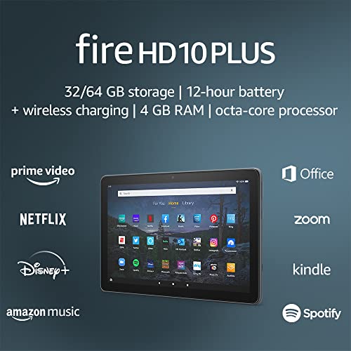 Introducing Fire HD 10 Plus tablet, 10.1″, 1080p Full HD, 64 GB, latest model (2021 release), Slate, without lockscreen ads