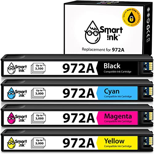 Smart Ink Compatible Ink Cartridge Replacement for HP 972A 972 (4 Pack Combo) to use with PageWide Pro 477dw 577dw 452dw 477dn 452dn 577z 552dw 377dw P55250dw Printers (Black & Cyan Magenta Yellow)