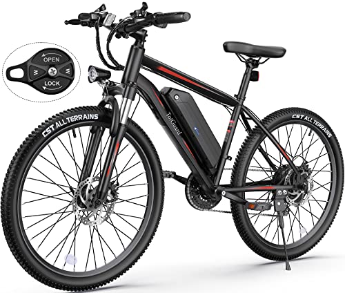 Wooken Electric Bike, Electric Bike for Adults 27.5” E-Bikes with 500W Motor, 21.6MPH Mountain Bike with Lockable Suspension Fork, Removable Battery, Professional 21 Speed Gears Bicycle (Red)
