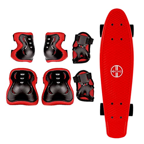 Kartium Skate Board and Protective Gear for Kids, Beginners, Teens, Boys, Girls and Adults, Small, 22 inch, Red – Bundle