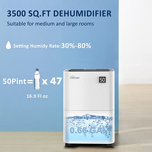 Dehumidifier 3500 Sq. Ft 50 Pint BRITSOU Dehumidifiers for Home Basements Bedroom with Drain Hose | Quiet Dehumidifier for Medium to Large Room | Dry Clothes Mode | Intelligent Humidity Control with 24HR Timer | The Storepaperoomates Retail Market - Fast Affordable Shopping