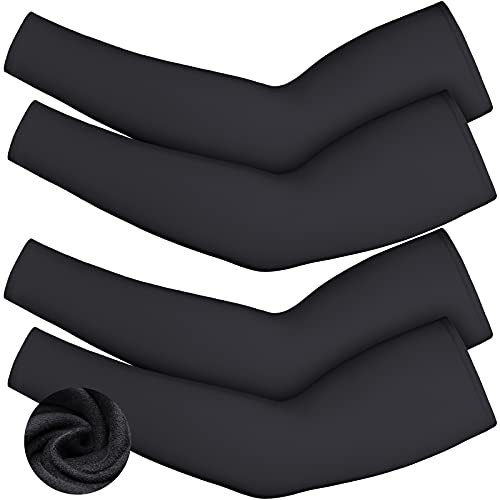 4 Pieces Thermal Arm Warmer Compression Arm Sleeve for Men Women Winter Outdoor Activities Cycling Basketball Running (Black, Small)
