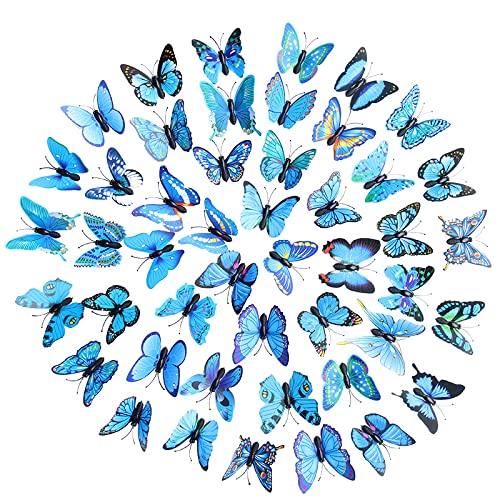 100 Pcs 3D Butterfly Wall Decor Removable Butterfly Wall Stickers Magnets for DIY Kids Nursery, Girl Room Decor, TV Wall, Wedding, Birthday Decor (Blue)