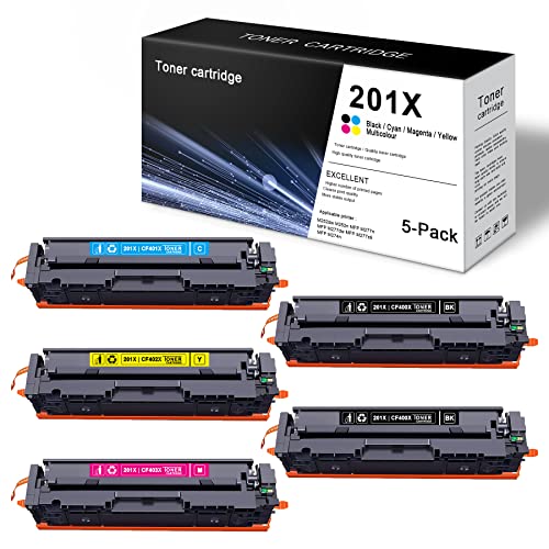 (5 Pack 2BK+1C+1Y+1M) Compatible 201X CF400X CF401X CF402X CF403X High Yield Ink Cartridge Replacement for HP MFP M277n M277dw M277c6 M274n M252dw M252n Printer Toner Cartridge – Sold by Indiuprint.