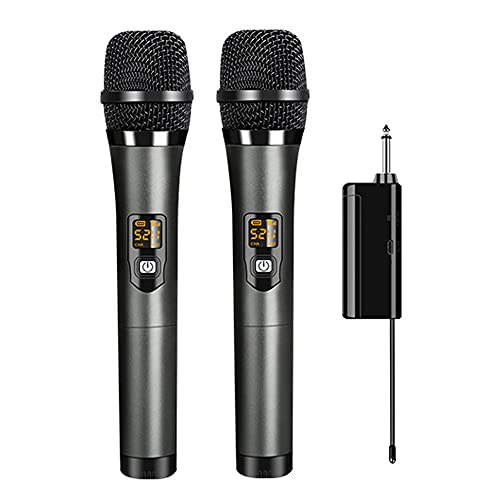 Wireless Microphone, Dual Portable Handheld Dynamic Karaoke Microphone with Rechargeable Receiver, Cordless Mic Set for PA System, Speaker, Voice Amplifier, Party, Singing, Meeting, 160 ft Range, Gray