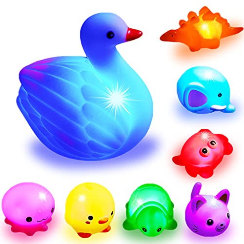 Bath Toys for Toddlers Baby 8 Pack Light Up Toys – Bathtub Toy Flashing Colourful LED Light Shower Bathtime for Kids Infants Toddler Child Preschool Bathtub Bathroom Shower Games Swimming Pool Party