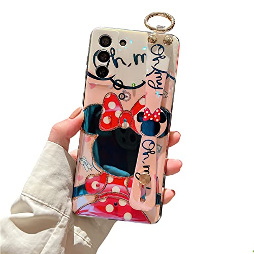 Lastma for Samsung Galaxy S21 Case [NOT Plus] Cute with Wrist Strap Kickstand S21 Case 6.2″ 5G Glitter Bling Cartoon IMD Soft TPU Shockproof Protective Phone Cases Cover for Girls and Women – Minnie