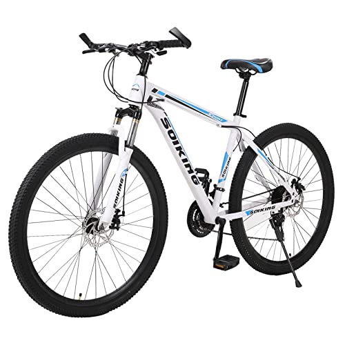DFDGBD Oversized 29-Inch Adults Mountain Bike – 21-Speed Front Suspension MTB Bike, High Carbon Steel Frame, Dual Disc Brakes, 220 LB Load, 80% Pre-Assembled, Fit Riders 66” to 78” Tall, White