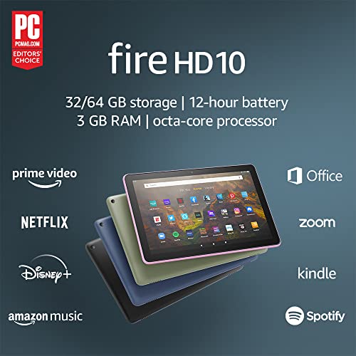 Fire HD 10 tablet, 10.1″, 1080p Full HD, 32 GB, latest model (2021 release), Denim, without lockscreen ads