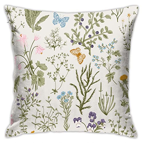 VARUN Throw Pillow Covers Vintage Garden Plants with Herbs Flowers Botanical Square Pillowcase for Home Decor Sofa Car Bedroom Pillow case 18x18inch