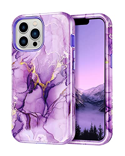 Lamcase Compatible with iPhone 13 Pro Max Case, Heavy Duty Shockproof Hybrid Hard PC Soft TPU Rubber Three Layer Rugged Drop Protection Cover for iPhone 13 Pro Max 5G 6.7 inch 2021, Purple Marble
