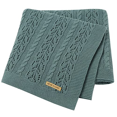 LAWKUL Knitted Baby Blankets Crib Crochet Blanket Toddler Security Blanket Soft Cotton Knit Gender Neutral Baby Blankets Infant Swaddle for Boys and Girls Dark Green Baby Blanket Size 40X30 Inches