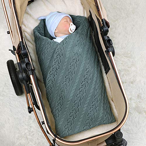 LAWKUL Knitted Baby Blankets Crib Crochet Blanket Toddler Security Blanket Soft Cotton Knit Gender Neutral Baby Blankets Infant Swaddle for Boys and Girls Dark Green Baby Blanket Size 40X30 Inches | The Storepaperoomates Retail Market - Fast Affordable Shopping