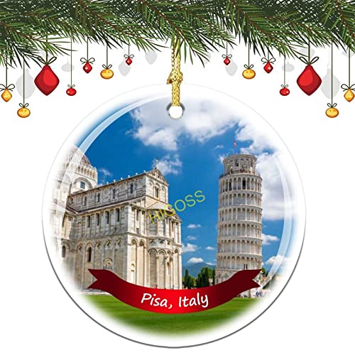 Leaning Tower of Pisa Italy Tree Hanging Christmas Ornament Porcelain Double-Sided Ceramic Ornament,3 Inches
