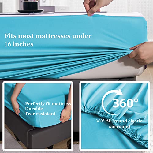 Whitney Home Textile Queen Size Sheet Set Aqua Blue 4 Piece Cooling Bamboo Sheets Soft Breathable 16″ Extra Deep Pocket Hotel Luxury Bed Sheets Set Wrinkle Free Durable Pure Oeko-Tex Sheets | The Storepaperoomates Retail Market - Fast Affordable Shopping