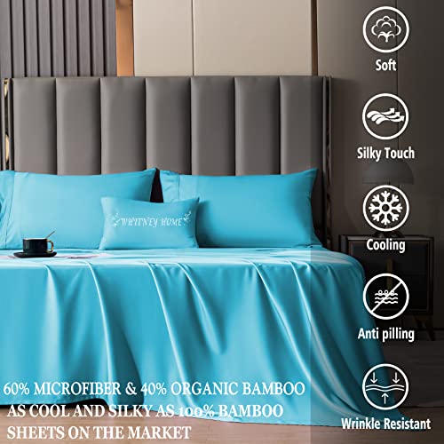 Whitney Home Textile Queen Size Sheet Set Aqua Blue 4 Piece Cooling Bamboo Sheets Soft Breathable 16″ Extra Deep Pocket Hotel Luxury Bed Sheets Set Wrinkle Free Durable Pure Oeko-Tex Sheets | The Storepaperoomates Retail Market - Fast Affordable Shopping