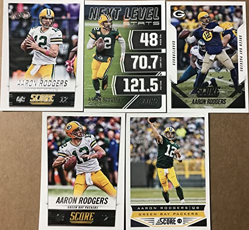 Aaron Rodgers 5 Card Gift Lot Containing His 2021 Panini Score Next Level Stats and 2013 Score Cards Plus 3 Others