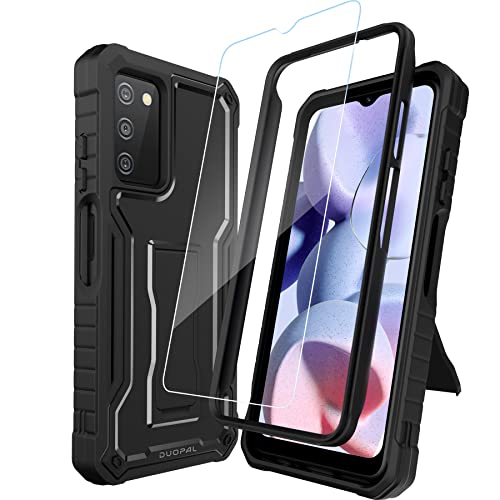 DUOPAL for Samsung Galaxy A03s 5G Case, Military Grade Protection Shockproof Case with Tempered Glass HD Screen Protector and Kickstand Compatible with Samsung A03s 5G Phone 6.5 inch (Black)