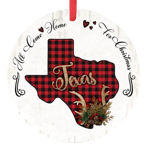godblessign State of Texas Christmas Ornament Tree Hanging Decorations All Come Home for Xmas Patriotic Keepsake Double-Side Holiday Celebration Ceramics Distance Gift Family Friends, White, 3in