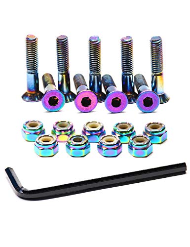 Skateboard Hardware 9PCS Bolts Set Deck Mounting Screws Nuts Hex Key Skate Parts Outfits Dazzling Color Fasteners Longboard Cruiser Best Mounting 1-1/4″, 1″, 7/8″ (0.88)
