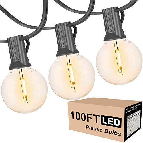 Outdoor String Lights LED 100FT – G40 Dimmable Globe Patio String Lights with 52 Shatterproof Plastic Bulbs – Waterproof Connectable Hanging Light String Lights for Backyard Bistro Cafe Garden Outside