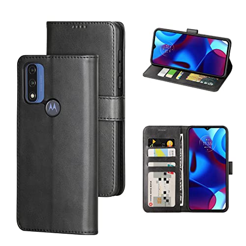 Cresee Case for Moto G Pure (2021)/ Moto G Power (2022)/ Moto G Play (2023) PU Leather Wallet Flip Cover [3 Card Slots 1 Money Pocket] [Magnetic Closure] [Stand Kickstand] Folio Phone Case – Black