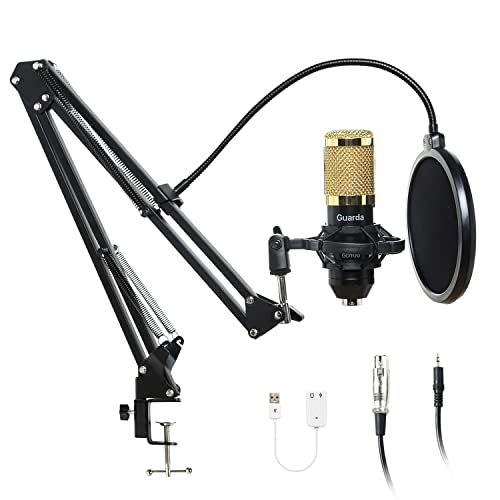 Studio Condenser USB Microphone Computer PC Microphone Kit with Adjustable Scissor Arm Stand Shock Mount, for PC Computer Recording Podcasting YouTube Karaoke Gaming Streaming Teaching Guarda GD100