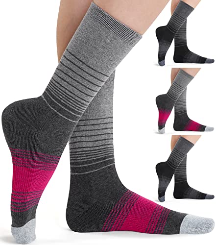 FITRELL 4 Pack Women’s Merino Wool Hiking Socks Wicking Cushioned Warm Thermal Walking Boot Crew Socks, Rose Red + Black, Small, Fit for Shoe Size 5-6-7-8
