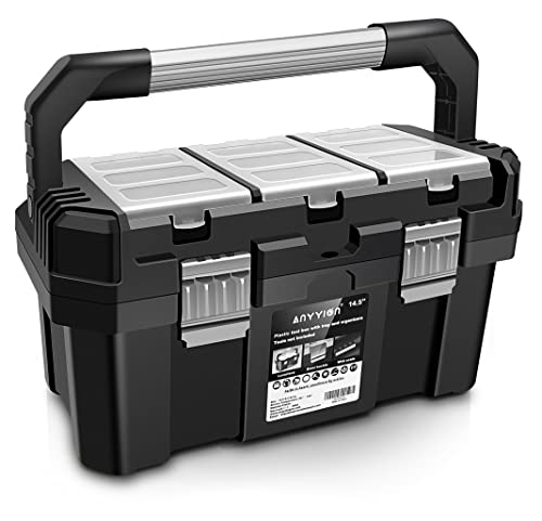 Anyyion 14.5-Inch Tool box with Removable Tray , Truly Strong and Durable For Craft Storage, Household（14.5In）