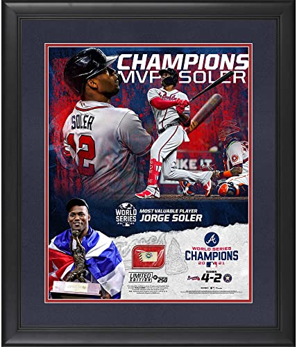 Jorge Soler Atlanta Braves 2021 MLB World Series MVP Framed 16″ x 20″ Scores Collage with a Piece of Game-Used World Series Baseball – Limited Edition of 250 – MLB Game Used Baseballs